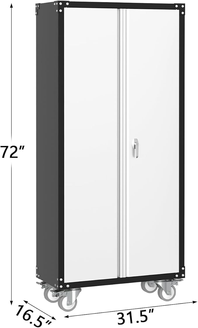 GarveeHome 72 in Steel Rolling Tool Cabinet with Lock | Heavy-Duty Garage Storage w/ 4 Adjustable Shelves & Pegboard | Industrial Organizer for Workshop Home