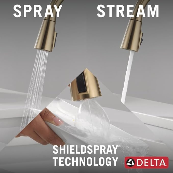 Delta Boyd Brushed Gold Kitchen Faucet with Pull Down Sprayer and Soap Dispenser, Modern Single Hole Kitchen Sink Faucet, Single Handle, Champagne Bronze 19893Z-CZSD-DST