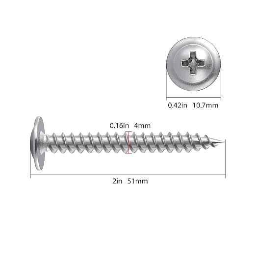 (100 pcs)#8×2" Phillips Truss Head Wood Screws Stainless Steel 410 Quick Metal Self Tapping