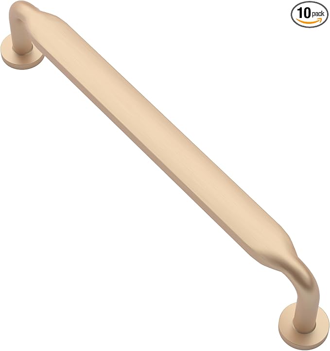 Alzassbg 10 Pack Brushed Gold Cabinet Handles, 5 Inch(128mm) Hole Centers Arch Modern Cabinet Pulls Kitchen Cabinets Hardware for Cabinets and Drawers AL3503BG