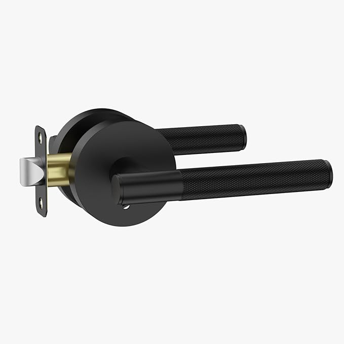 Asidrama 1 Pack Privacy Door Handles, Door Lever with Door Knobs Indoor for Bedroom or Bathroom, Heavy Duty Black Door Handles Interior with Locks for Left Right Sided Doors