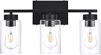 3-Light Bathroom Vanity Light, Modern Black Wall Lights with Clear Glass Shades, Bathroom Wall Sconce Lamp for Mirror Living Room Bedroom Hallway
