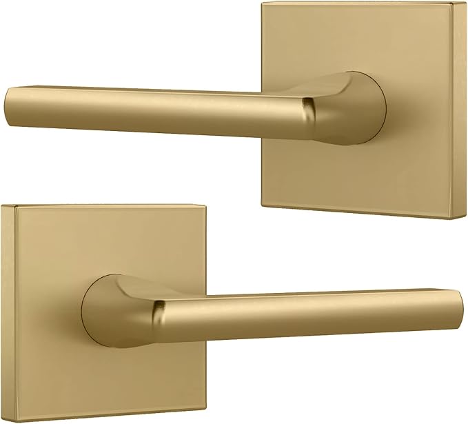 Mega Handles Prime Dummy Lever, Door Handle for Closet or French Doors, Single Side Door Levers, Non-Turning, Fits All Standard Door Sizes, Covered Screws Included - Satin Brass (2 Pack) 5"