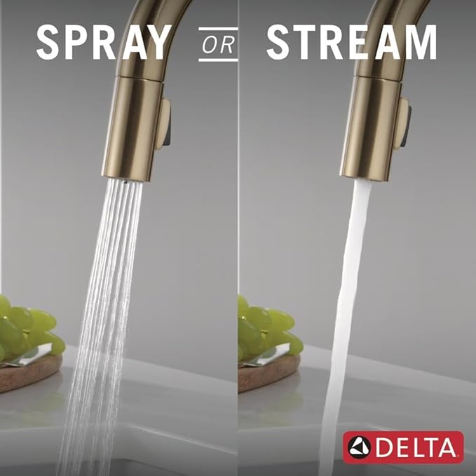 Delta Trinsic Touchless Kitchen Faucet with Touch Technology, Brushed Gold Kitchen Sink Faucet with Pull Down Sprayer, Single Hole, Champagne Bronze 9159TL-CZ-DST