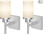 Bathroom Light Fixtures Brushed Nickel Vanity Lights with White Frosted Glass Shade, Wall Lamp for Mirror Kitchen Bedroom Porch, 2 Pack T001BR-L1-P2