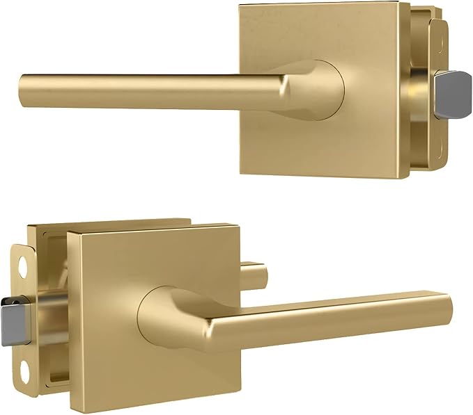 Mega Handles Prime Passage Lever Door Handle for Closet or French Doors, Single Side Door Levers, Fits All Standard Door Sizes, Covered Screws Included - Satin Brass (1 Pack) 5"