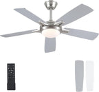 52 Inch Ceiling Fans with Lights and Remote, Modern Indoor Outdoor Ceiling Fan for Bedroom Living Room Patio Porch, 6 Speeds, Reversible Quiet Motor, Dual Finish Wooden Blades, Nickel