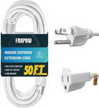 Indoor Outdoor Extension Cord 50 FT Waterproof, 16/3 Gauge Heavy Duty White Extension Cords, 13A 1625W SJTW Extension Cord with 3 Prong Grounded Plug, Great for Tools, Lights, UL Listed.
