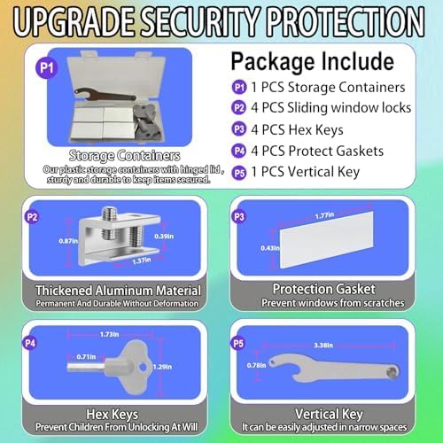 Window Locks,4 Sets Sliding Window Locks with Key, Window Locks for Up and Down Windows,Easy to Install Vertical & Horizontal Window Security Locks,Adjustable Aluminum Window Stopper Lock(Silver)