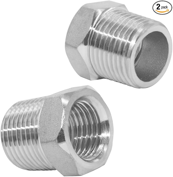Joywayus Stainless Steel Hex Head Bushing Reducer Pipe Fitting 3/8 NPT Male × 1/4 NPT Female (Pack of 2)