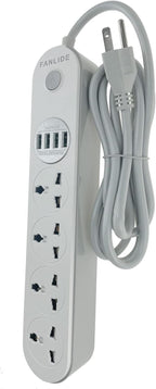 Universal Power Strip with USB Ports, 4 Outlets 4 Smart USB (5V 3.4A 17W), 6.5ft Power Cord, 2500W Circuit Breaker, Child Safe Door, for Cruise Ship,Dorm Room Multi Plug Extender