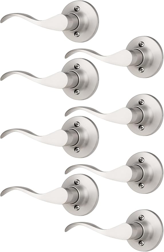 Mengico 8 Pack Satin Nickel Dummy Door Lever, Single Left Side Door Handle for Closets, Non-Turning Pull Only Lever Set, Wave Style Interior Door Knob