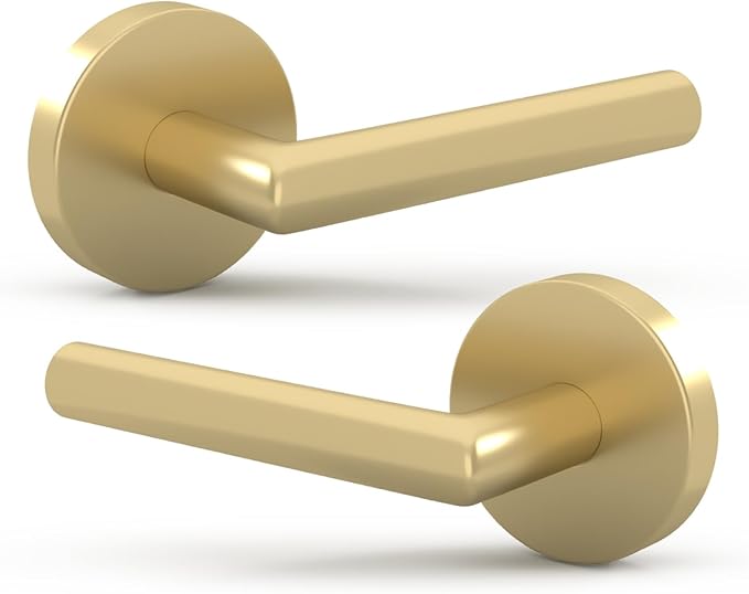 Mega Handles Ronn Dummy Lever Door Handle Set for Closet or French Doors, Single Side, Non-Turning Reversible Door Levers, Fits All Standard Door Sizes, Screws Included - Satin Brass (2 Pack)