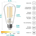 TJOY Edison Light Bulbs, 12 Pack Dimmable Vintage LED Light Bulbs, E26 Medium Base, Warm White 2700K, ST58, 6W, 800LM, 80+ CRI, Antique Decorative LED Filament, Clear Glass