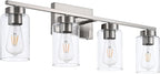 4 Light Bathroom Vanity Light Fixtures, Brush Nickel Modern Wall Lights with Clear Glass Shade, Vintage Wall Sconce Lighting for Living Room, Mirror, Bedroom, Hallway (Nickel, 4-Lights)