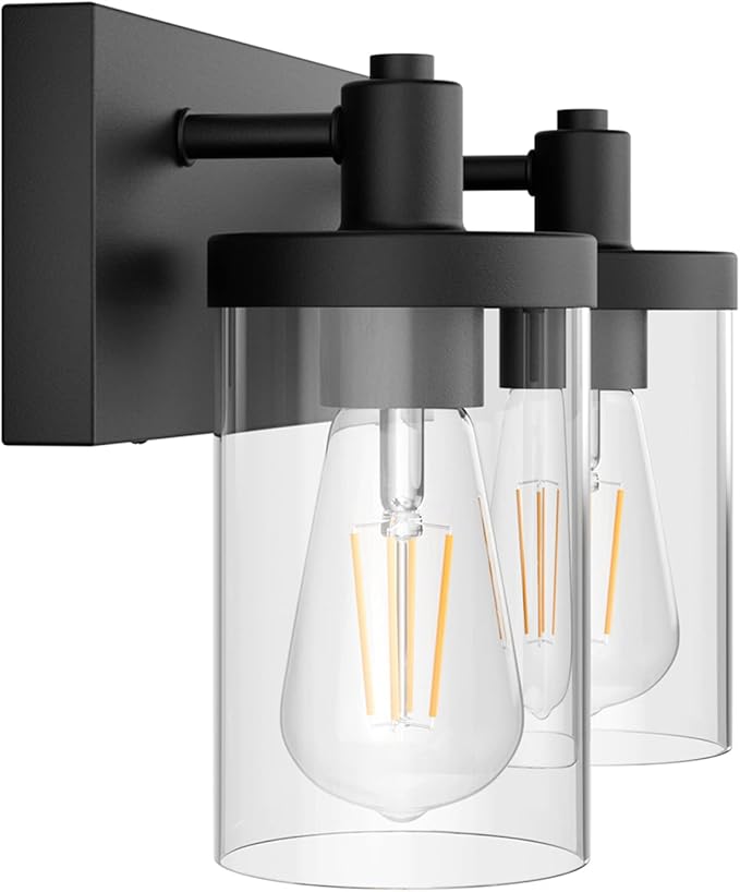 Aipsun Black Bathroom Light Fixtures Vintage Vanity Light for Bathroom Industrial Wall Sconce with Clear Glass Shade(Exclude Bulb)
