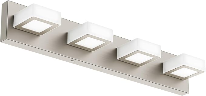 Ralbay 4-Light Brushed Nickel Vanity Light for Bathroom Metal Acrylic Modern LED Bathroom Light Fixtures