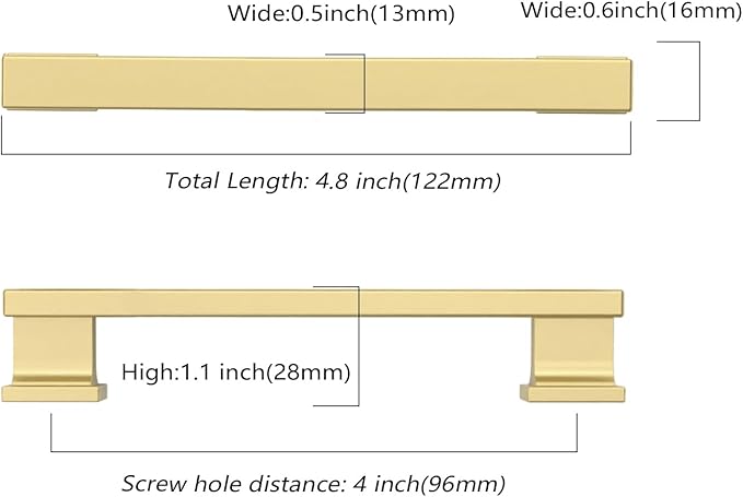 Asidrama 10 Pack 3.75 Inch(96mm) Brushed Gold Kitchen Cabinet Handles, Cabinet Pulls Kitchen Cabinet Hardware for Cupboard Drawer Pulls