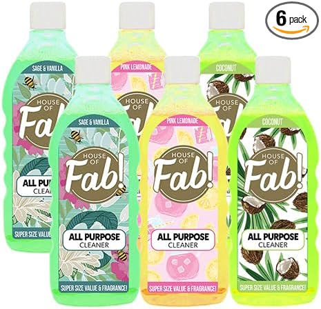 HOUSE OF FAB! Powerful All Purpose Cleaner, Dirt & Grime Removing Multi Purpose Cleaner, Used for Floors, Walls, and Any Hard Surface, Used on Large Areas, 33.8 FL Oz, 6 Pack, Sweet