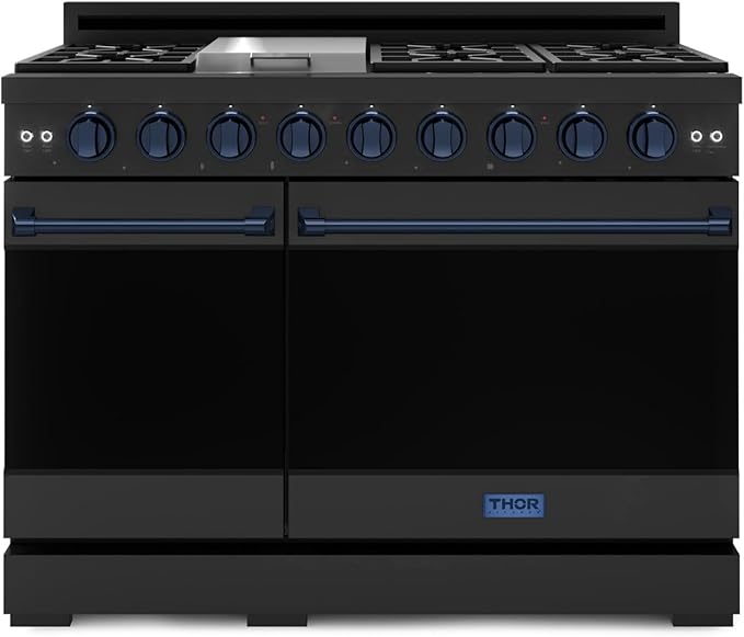 Gordon Ramsay by THOR Kitchen 48 Inch Professional Liquid Propane Range with Tilt Panel Touch Control in Black/Navy Blue