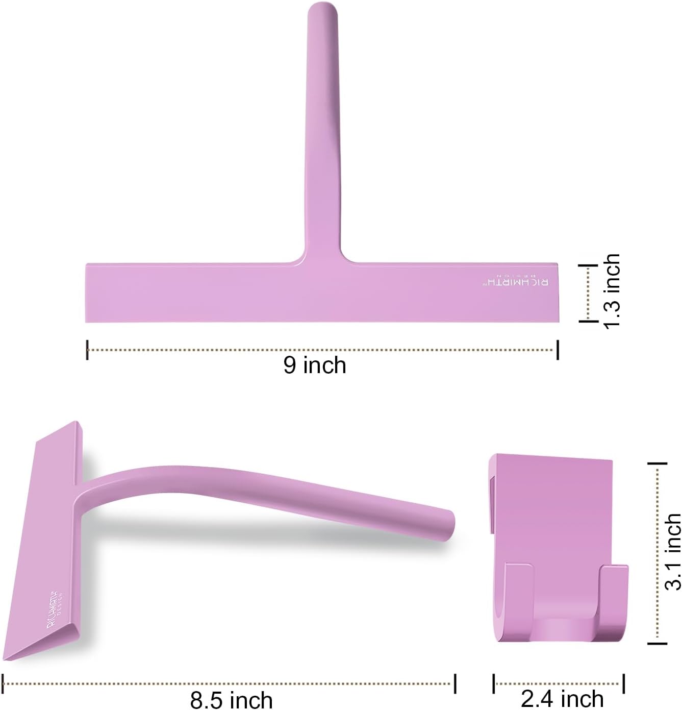 RICHMIRTH Silicone Rubber Blade Shower Squeegee 9" in Width Window & Car Squeegee - Pink