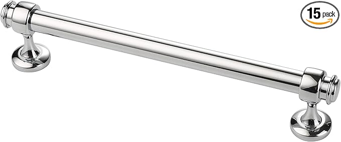 Alzassbg 15 Pack Polished Chrome Cabinet Pulls, 6-1/4 Inch(160mm) Hole Centers Cabinet Handles Kitchen Hardware Straight Bar for Cabinets and Drawer AL3082CP