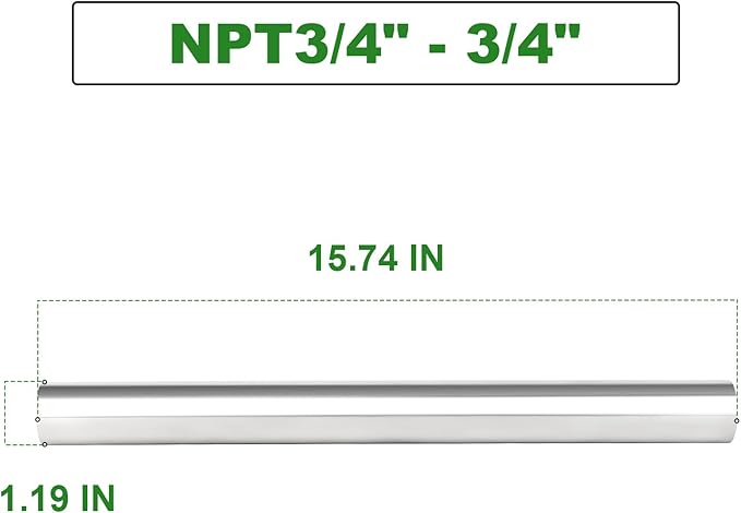 TAISHER 2PCS Stainless Steel Pipe Fittings, 3/4" NPT Female x 3/4" NPT Female Threaded, 16" Length Nipple Cast Pipe