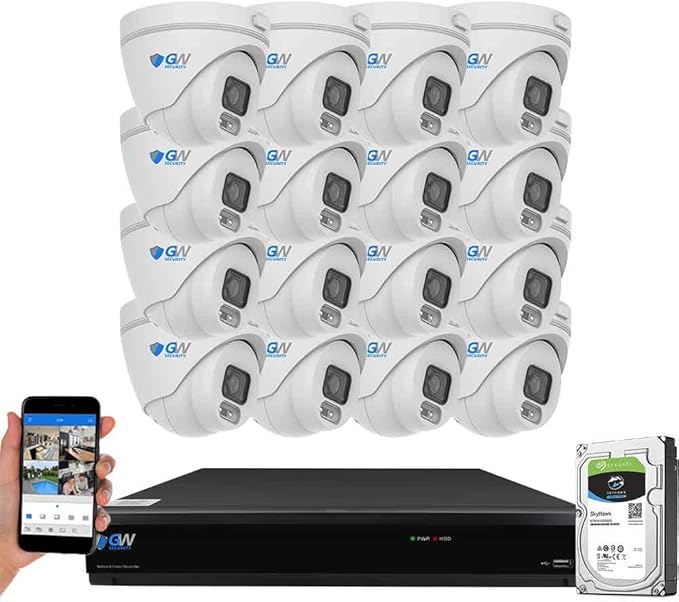 GW Security 5MP 1920P Security Camera System with AI Face/Human/Vehicle Detection, 16CH 4K DVR and 16 x 5MP 2592TVL Microphone Home Coaxial Dome Camera, Smart AI Playback, Email Alert, 4TB Hard Drive