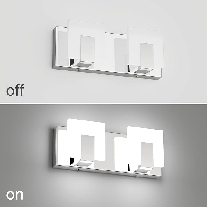 Aipsun 2 Lights Modern LED Bathroom Vanity Light Acrylic Stainless Steel Chrome Up and Down Bathroom Wall Light Over Mirror(White Light 6000K)