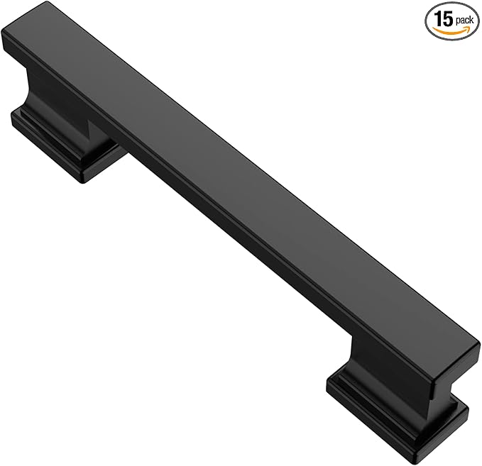Alzassbg 15 Pack Matt Black Cabinet Pulls, 3-3/4 Inch(96mm) Hole Centers Kitchen Cabinet Handles for Cabinets and Drawers AL3061MB
