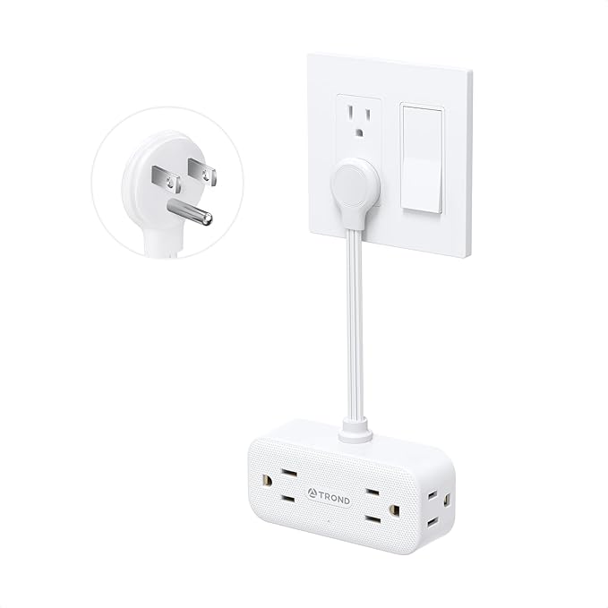 TROND Outlet Extender with 6 Inch Cord, Flat Plug Adapter with 4 Electrical Sockets, 900J Surge Protector, Wall Mountable, Multi Plug Wall Outlet for Home Office Travel Dorm Room Essentials, White