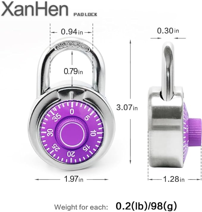 Combination Padlocks with Metal Body, Indoor Use for Gym Lockers & School Locker, ‌Purple, 24-Pack
