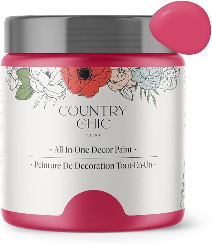 Country Chic All-in-One Chalk Paint for Furniture, Cabinets, Home Decor, Eco-Friendly, Matte Finish, Built-In Primer & Top Coat for Wood, Metal - Raspberry Sorbet (Pink) - 8 oz (237 ml)