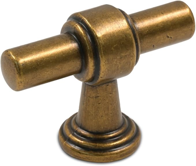 Amerdeco 10 Pack Antique Brass Cabinet Knobs 1.46 Inch(37mm) Single Hole Cabinet Handles Rectangle Drawer Knobs and Pulls for Bathroom Cabinets ZH0069