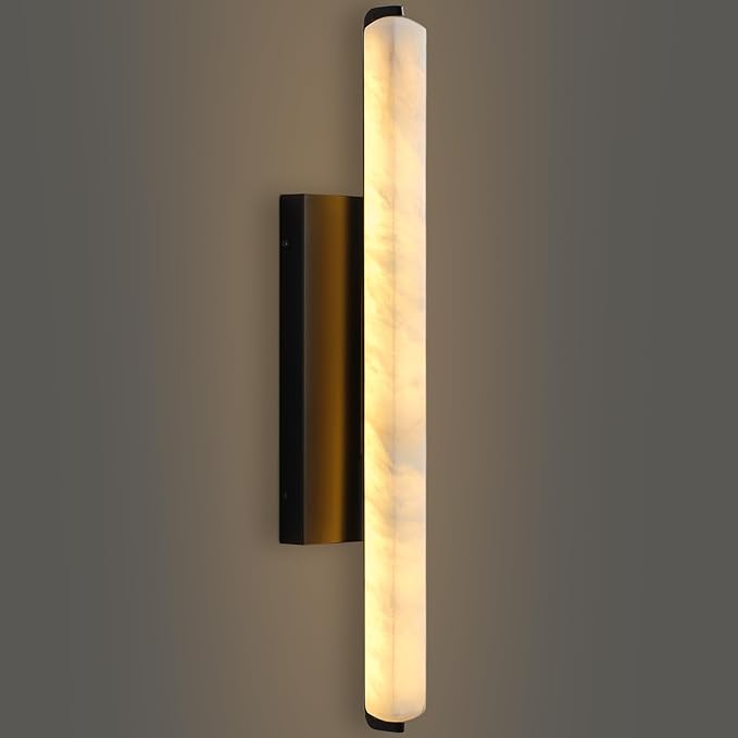 Alabaster Wall Sconces, 25in Black Alabaster Sconce, Modern Spanish Natural Marble Sconces Lights, Rectangle Sconces for Bathroom Vanity Bedroom Living Room Staircases Hallway