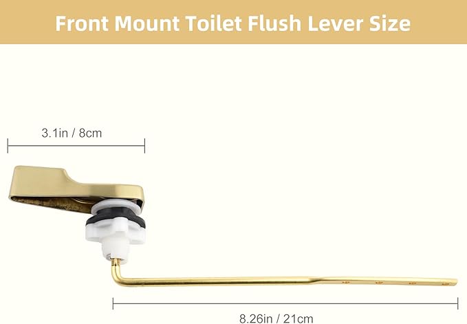 Hygie Rinse Front Mount Metal Toilet Handle Replacement Kit Compatible with American Standard/Mansfield/Gerber/TOTO/Kohler Toilet, Toilet Tank Flusher Lever with Flapper Chain, Brushed Gold
