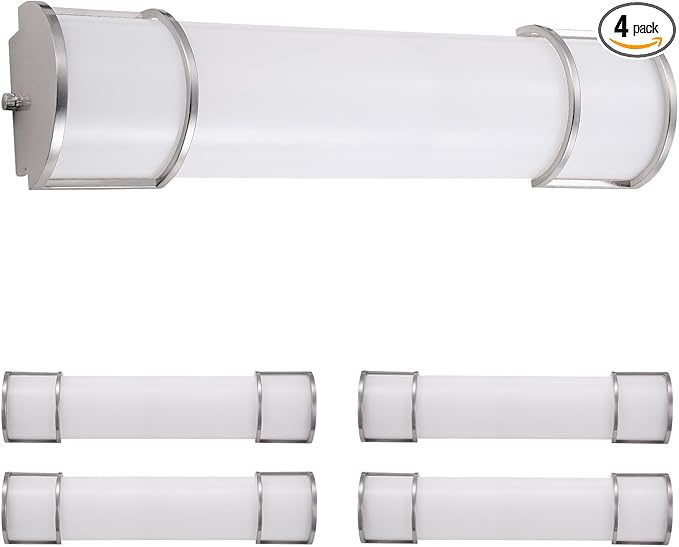 ASD LED 24" Vanity Flush Mount Light Fixture, Linear Bathroom Lighting Bar | 3CCT, Dimmable, Energy Star, ETL Listed | 25W 1950LM 3000-5000K 120V | Long Bath Wall Sconce Over Mirror | Nickel, 4 Pack