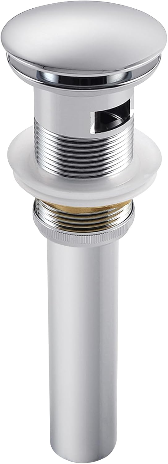 Bathroom Sink Pop Up Drain Kit Vessel Push Button Drain Stopper Assembly Vanity Sink Drain with Overflow, Polished Chrome