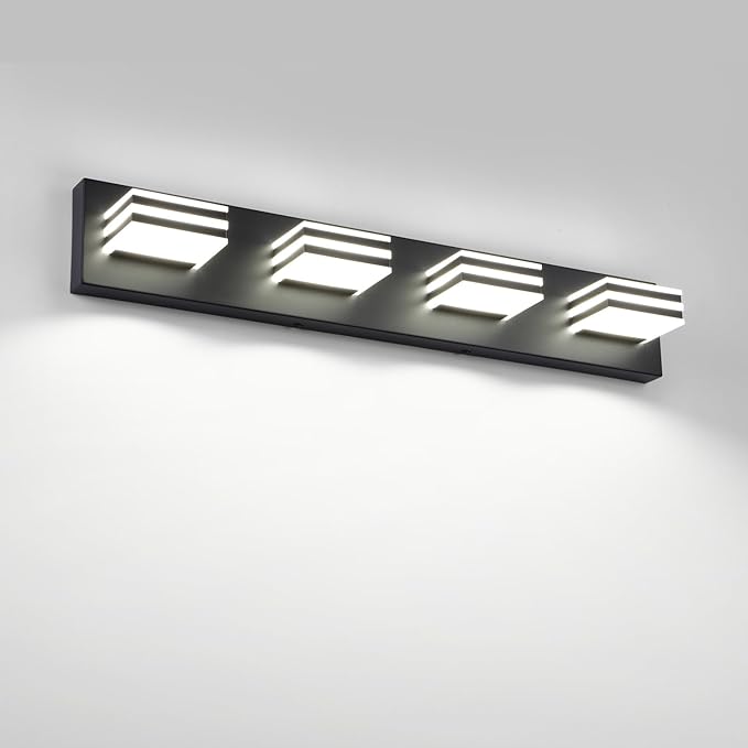 Black Bathroom Light Fixtures 24W Wall Light for Mirror 27 Inch Vanity Lighting Fixtures over Sink 4 Light LED Vanity Lamp Modern over Mirror Light Fixture Acrylic LED Light Bar for Bathroom Restroom