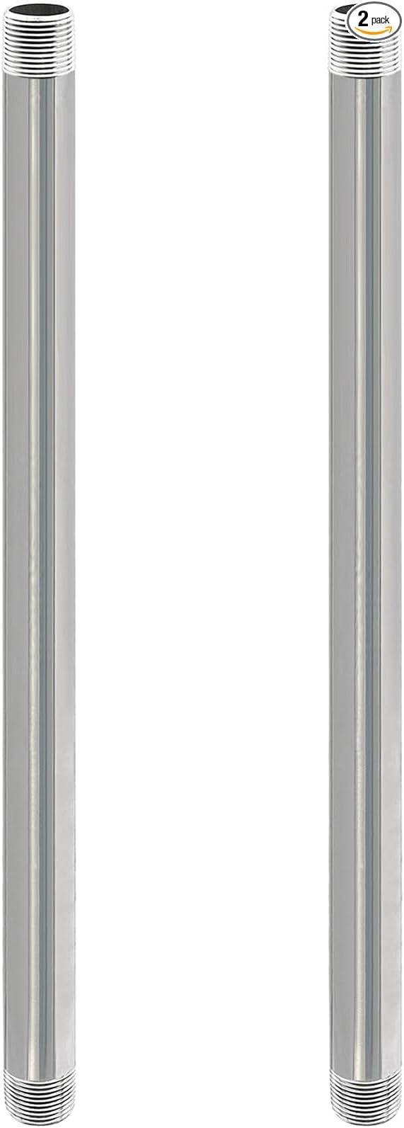 GeilSpace 3/4" x 18" Stainless Steel Pipe, 304 Pipe Nipple Fits Standard 3/4 Inch Threaded Pipes and Fittings, DIY Industrial Metal tube (2 PCS)