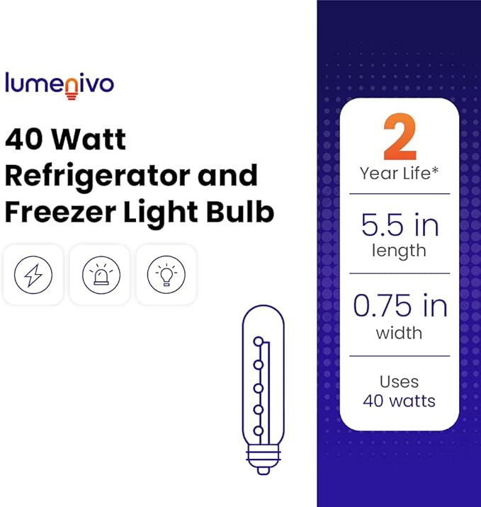 lumenivo 40 Watt 130 Volt T6.5 Refrigerator Light Bulb ー Replaces 40w 120v Freezer Light Bulb Subzero 500 Series Refrigerator Freezer ー Intermediate Base E17 ー Clear Incandescent Bulb ー 1 Pack