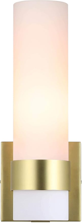 XiNBEi Lighting Sconces Wall Lighting, 1 Light ADA Wall Sconce, Vintage Bathroom Vanity Light with Tube Glass Satin Brass Finish for Kitchen & Corridor XB-W1185-SB