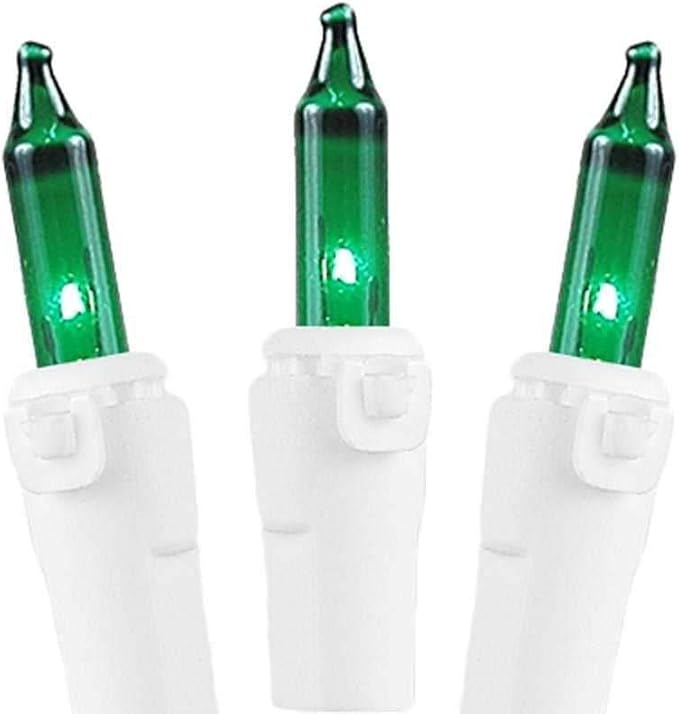 Novelty Lights 50 Feet 100 Bulb Incandescent Mini Light String, Green with 6-Inch Spacing on White Wire, UL Listed Commercial Grade Indoor/Outdoor Mini Lights, Connectable End-to-End