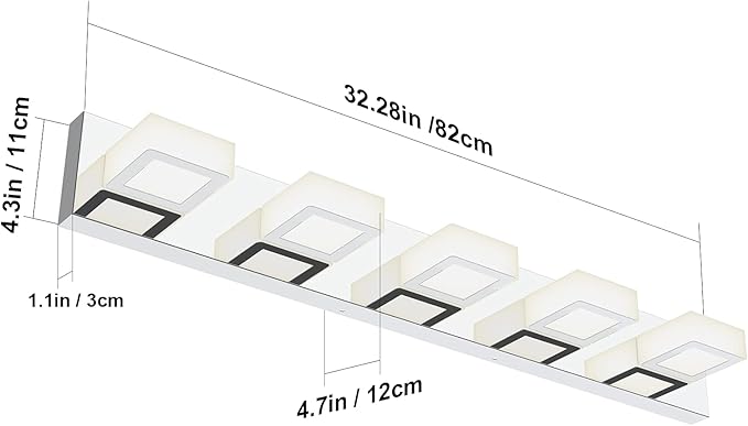 Ralbay Modern Chrome Bathroom Lights with 5 LEDs - Acrylic Finish Over Mirror, Natural White Light