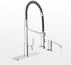 Kitchen Faucet,Chrome Kitchen Faucet with Soap Dispenser and Deck Plate,Faucet for Camper Farmhouse RV Kitchen Sink,Single Handle Stainless Steel Kitchen Sink Faucets with Pull Down Sprayer