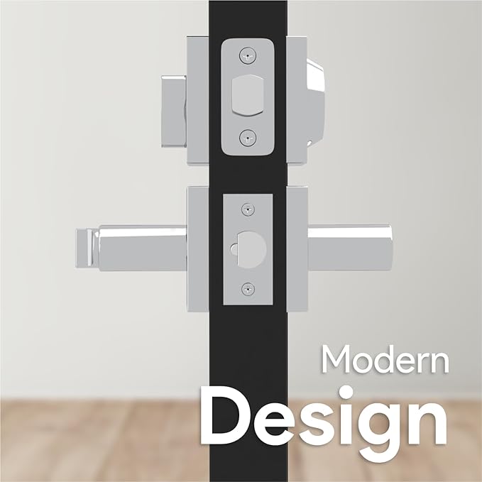 Mega Handles Prime Entrance Combo, Entry Lever Door Handle and Single Cylinder Deadbolt Lock and Key Combo, Heavy Duty Square Locking Door Levers Set for Left or Right-Handed Doors - Polished Chrome