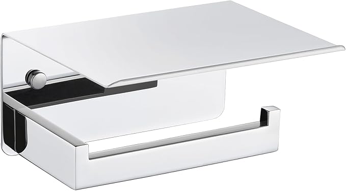 Toilet Paper Holder with Phone Shelf Polished Chrome, APLusee Bathroom Accessories 304 Stainless Steel Tissue Roll Dispenser Storage Wall Mounted