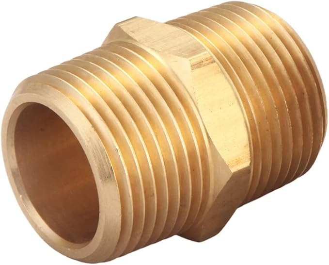 3/4 Inch NPT Brass Nipple Male Pipe Fitting Adapter, Hex Nipple, (3/4 inch x 3/4 inch NPT Male, 2 Piece), Straight Connector Pipe Fitting, Thread 1" OD to 1" OD