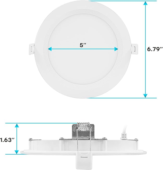 LUXRITE 6 Inch Ultra Thin LED Recessed Lighting, 14W, 5 Color Selectable 2700K | 3000K | 3500K | 4000K | 5000K, CRI 90, 1150 Lumens, Dimmable LED Wafer Lights, Wet Rated, UL Listed, Baffle Trim