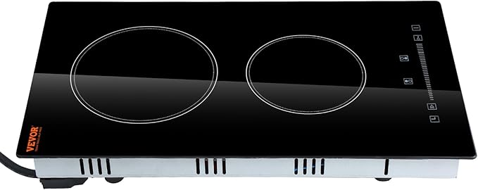 VEVOR Built in Electric Stove Top, 12 inch 2 Burners Ceramic Cooktop, Glass Radiant Cooktop with Sensor Touch Control, Timer & Child Lock Included, 9 Power Levels for Simmer Steam Slow Cook Fry,110V